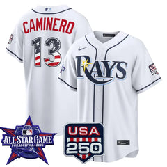 Junior Caminero Tampa Bay Rays 2026 All-Star Stars & Stripes White Stadium Stitched Jersey