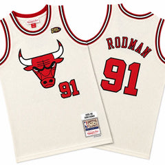 Dennis Rodman #91 Bulls Cream Chainstitch Stitched Jersey