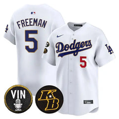 LA Dodgers Freddie Freeman White Limited Stitched Jersey – 2026 Vin & Kobe Patch, Gold Trim