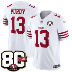 San Francisco 49ers #13 Brock Purdy White 80th Anniversary 2026 Limited Stitched Jersey