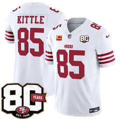 San Francisco 49ers #85 George kittle White 80th Anniversary And 4-Star C Patch 2026 Limited Stitched Jersey