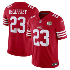 San Francisco 49ers Christian McCaffrey Scarlet 80th Anniversary Stitched Limited Jersey