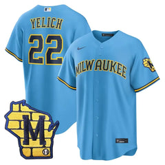 Brewers Christian Yelich Light Blue Road Jersey Stitched