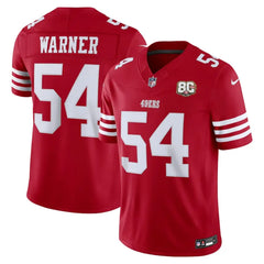 San Francisco 49ers Fred Warner Scarlet 80th Anniversary Stitched Limited Jersey