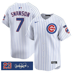 Chicago Cubs #7 Dansby Swanson White 'Ryne Sandberg Tribute' Limited Stitched Jersey