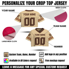 Personalize Women's Crop Top Football Jersey, Custom Team Name Number Logo Women Crop Tee