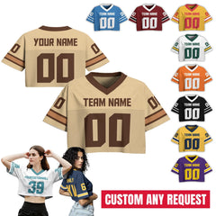 Personalize Women's Crop Top Football Jersey, Custom Team Name Number Logo Women Crop Tee