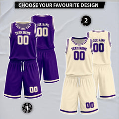 Basketball Set Jersey, Purple Cream Design, Basketball Matching Fan Uniform