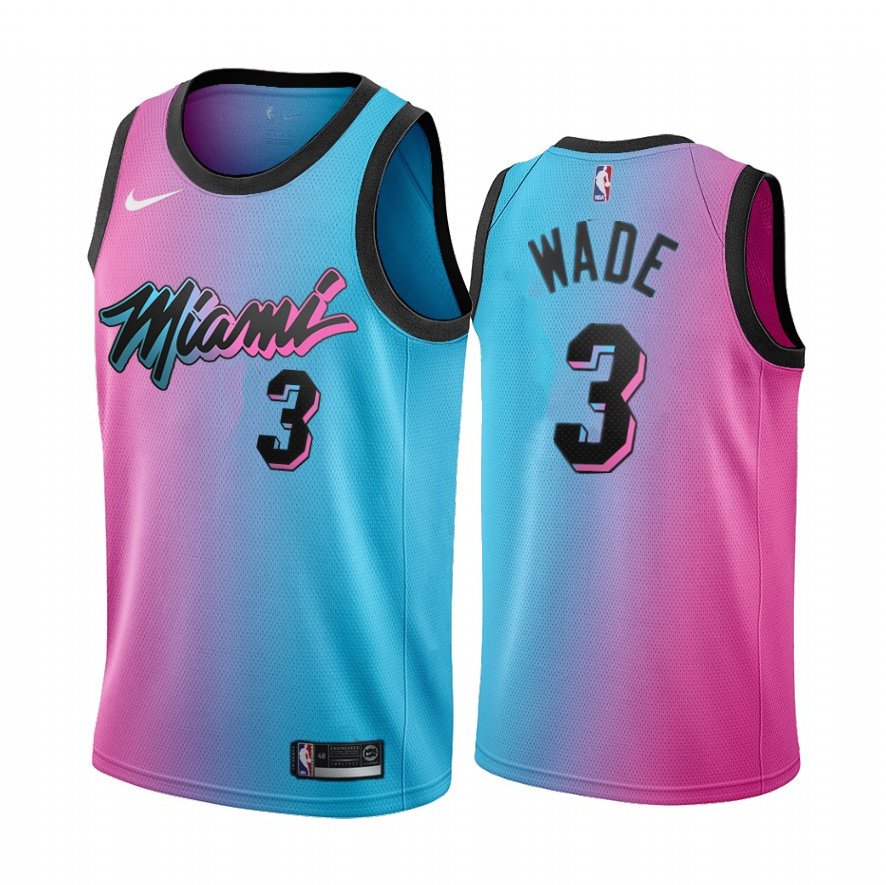 Dwyane Wade #3 Heat 2020-21 Blue Pink City Stitched Jersey