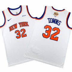 Karl-Anthony Towns Knicks 2026 Finals Patch White Sewn Down Jersey