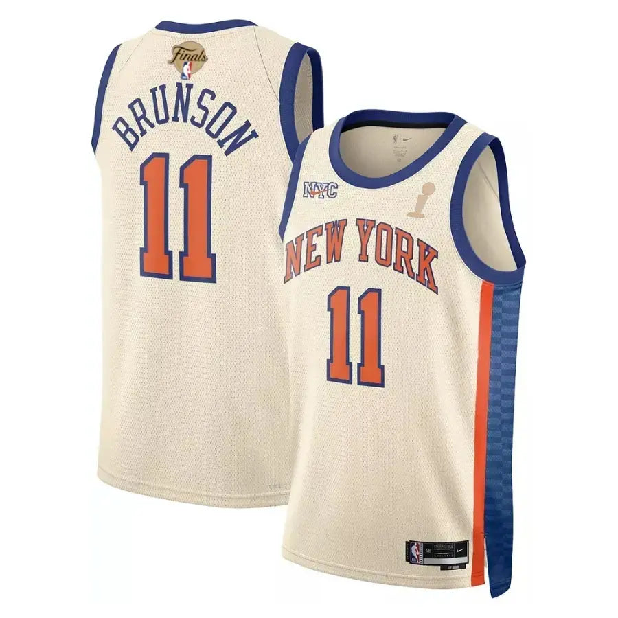 Knicks #11 Jalen Brunson Cream 2025-26 Finals Champions Patch City Edition Jersey Stitched