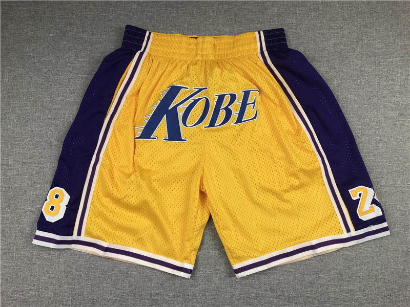 Kobe Bryant 8/24 Yellow Los Angeles Lakers Shorts