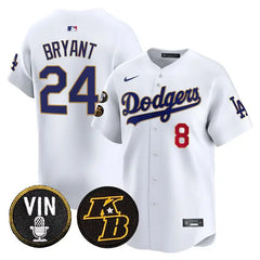 LA Dodgers Kobe Bryant White Limited Stitched Jersey – 2026 Vin & Kobe Patch, Gold Trim