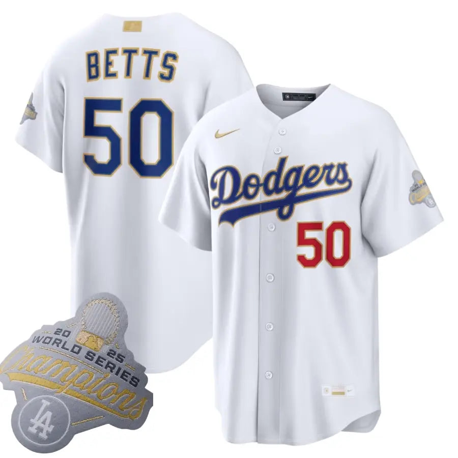 Dodgers Mookie Betts White 2026 Gold Collection Jersey Stitched