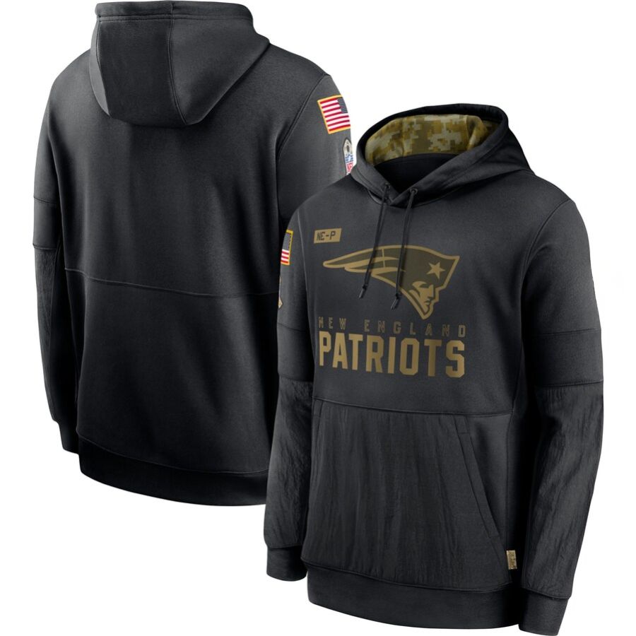 New England Patriots Black 2020 Salute to Service Sideline Performance Pullover Hoodie