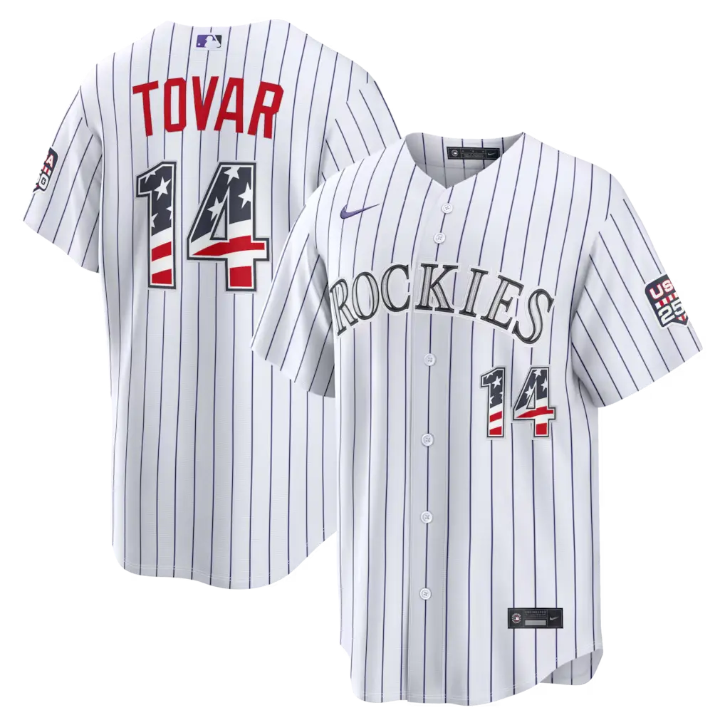 Colorado Rockies Ezequiel Tovar White USA 250 Fourth of July Home Stitched Jersey
