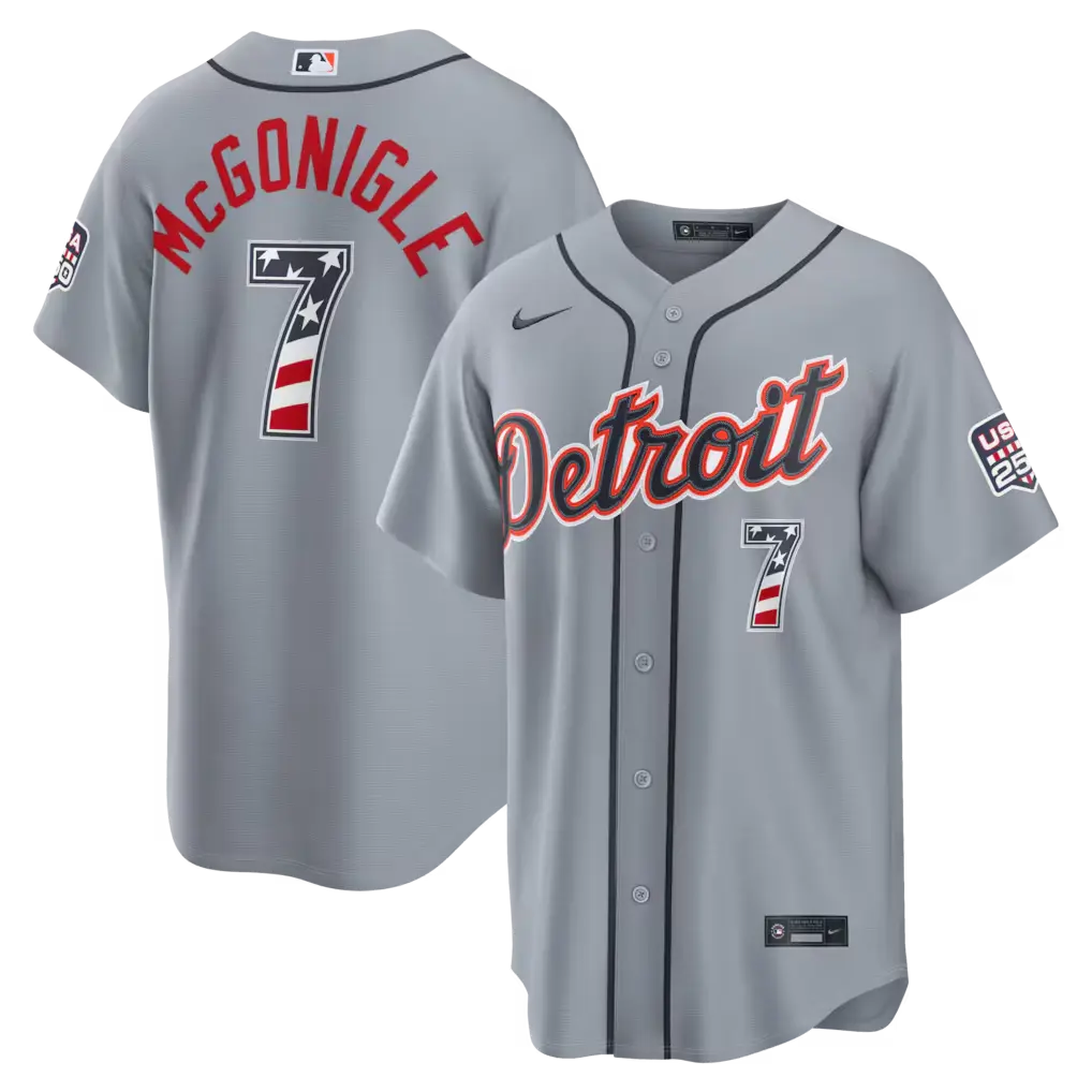 Detroit Tigers Kevin McGonigle Gray USA 250 Fourth of July Road Stitched Jersey