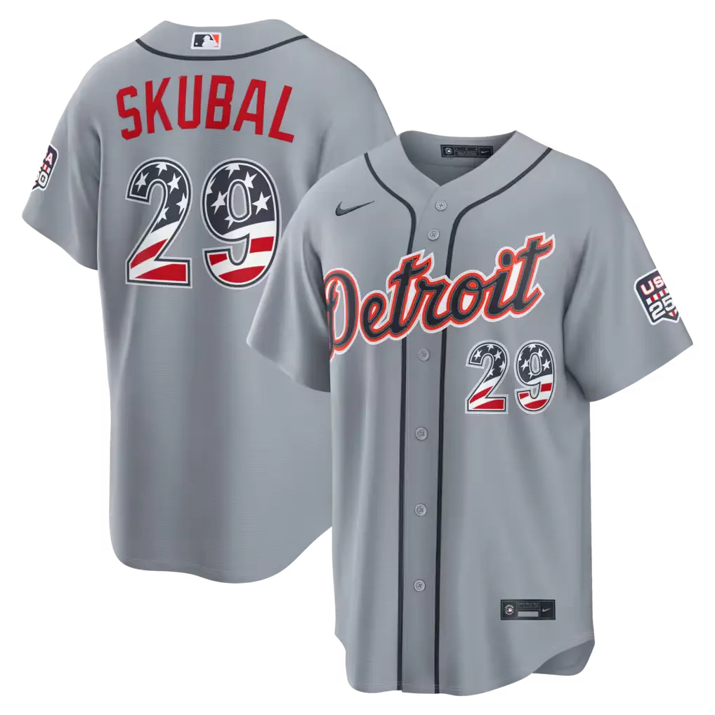 Detroit Tigers Tarik Skubal Gray USA 250 Fourth of July Road Stitched Jersey