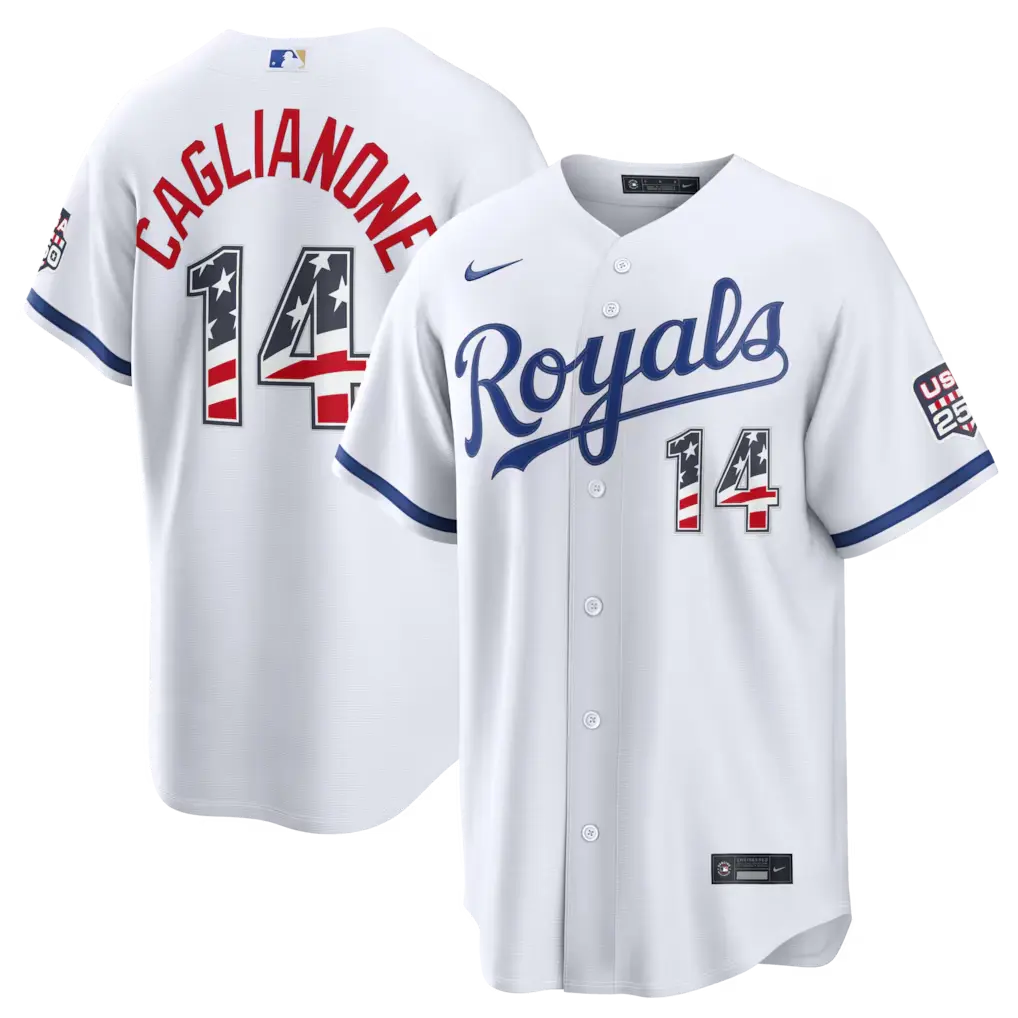 Kansas City Royals Jac Caglianone White USA 250 Fourth of July Home Stitched Jersey