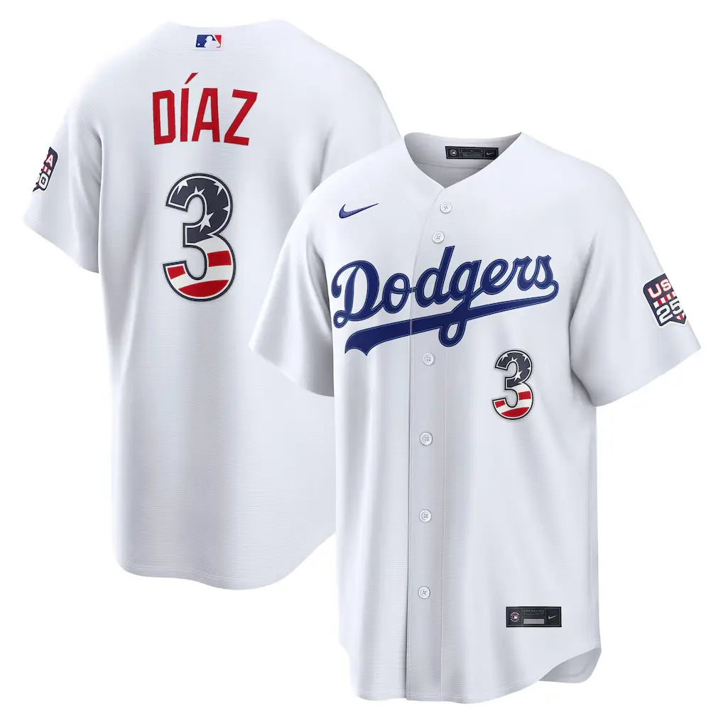 Los Angeles Dodgers Edwin Díaz White USA 250 Fourth of July Home Stitched Jersey