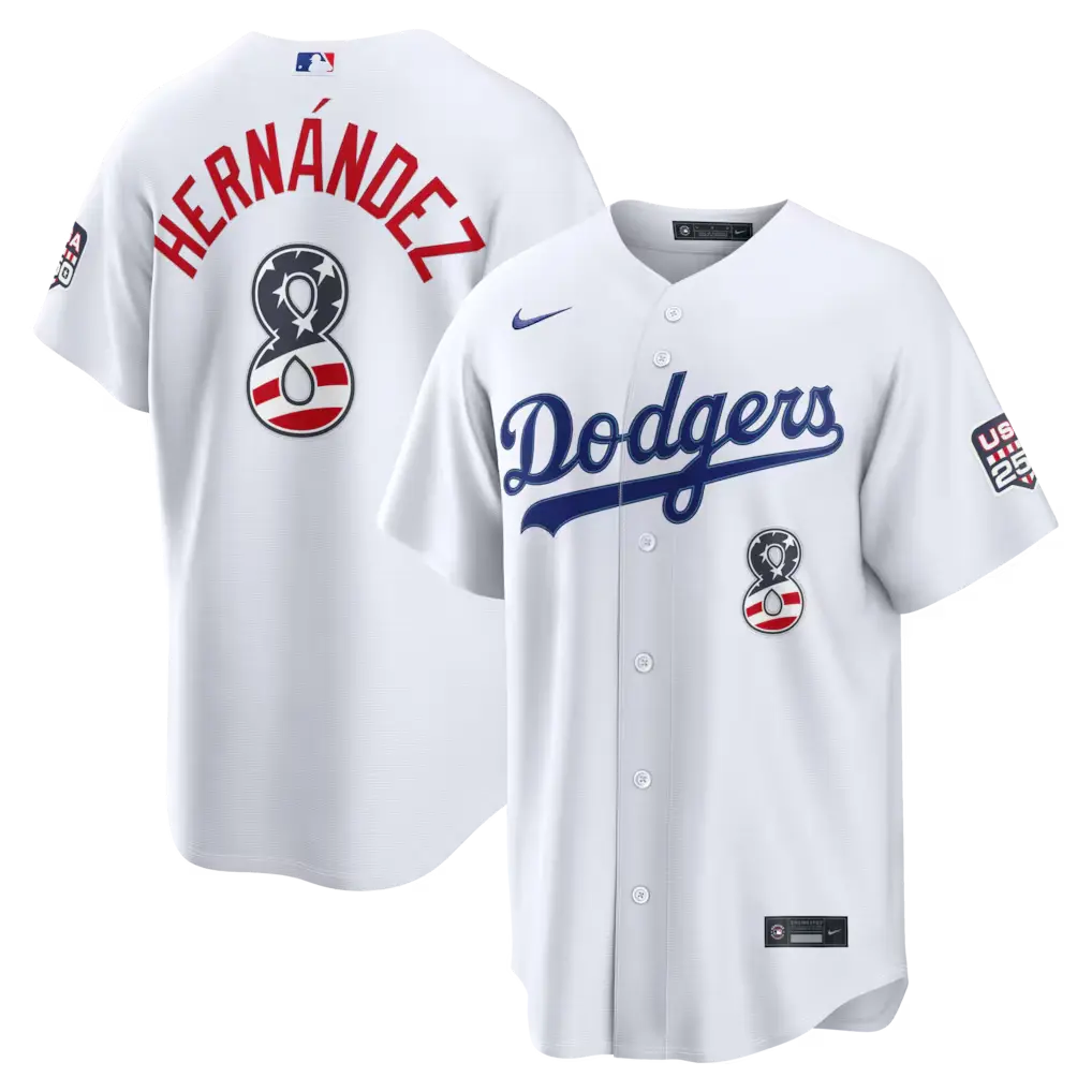 Los Angeles Dodgers Enrique Hernández White USA 250 Fourth of July Home Stitched Jersey