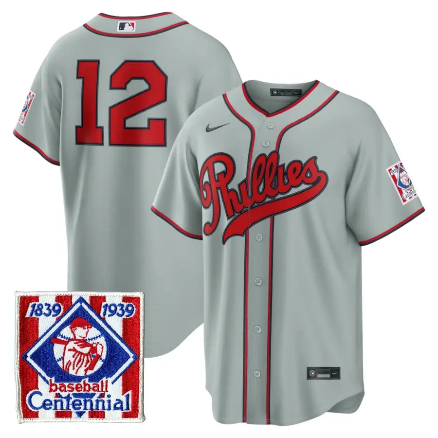 Philadelphia Phillies Kyle Schwarber Gray 2026 Field of Dreams Stadium Stitched Jersey