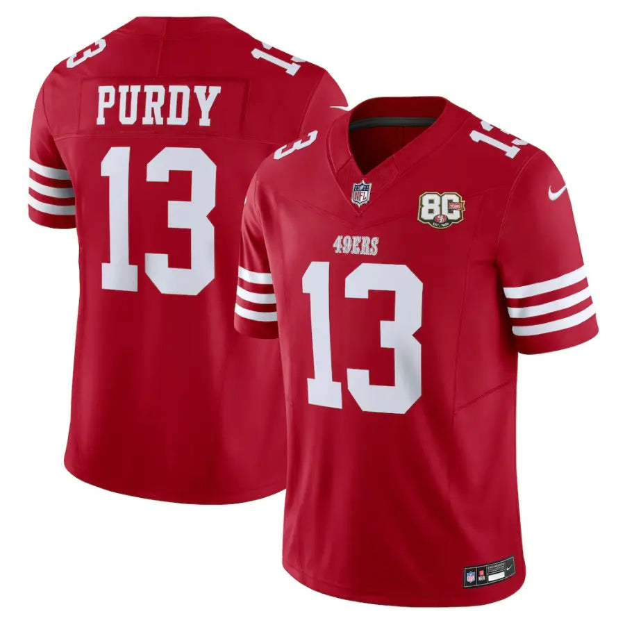 San Francisco 49ers Brock Purdy Scarlet 80th Anniversary Stitched Limited Jersey