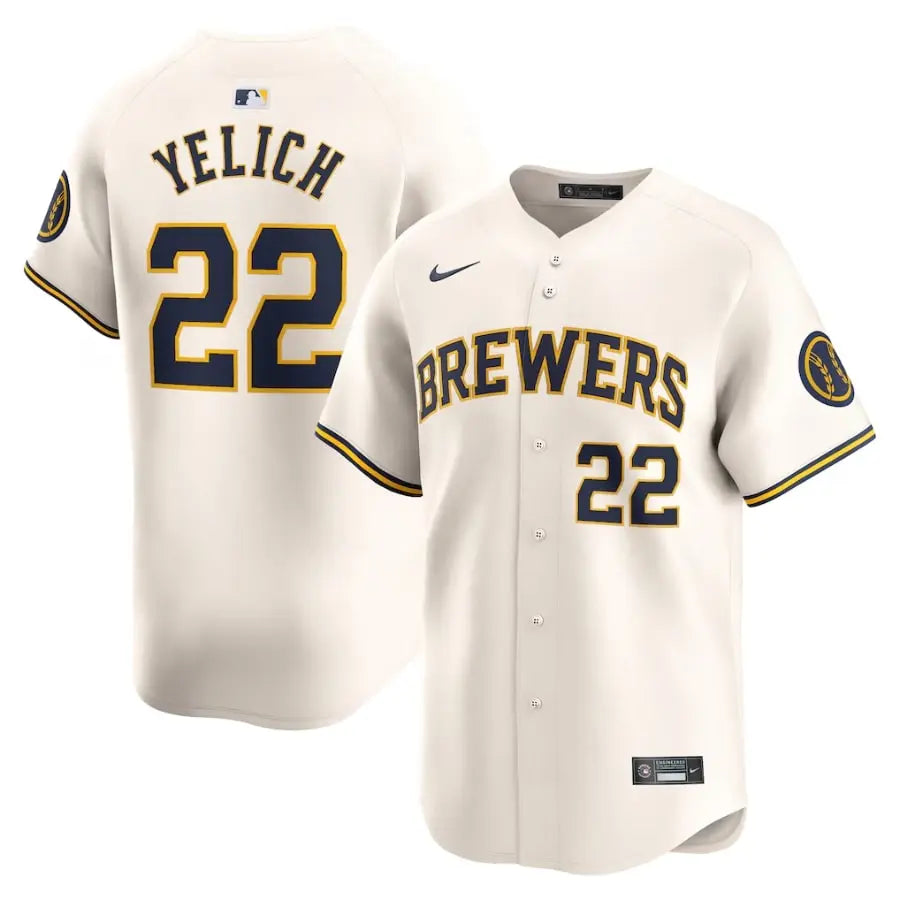 Brewers Christian Yelich Cream Home Limited Jersey Stitched