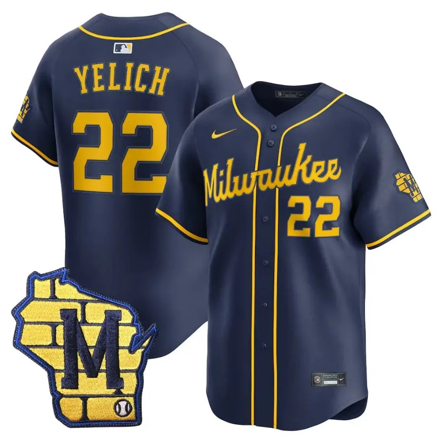 Brewers Christian Yelich Navy Alternate Limited Jersey Stitched