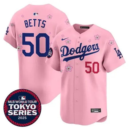 Mookie Betts Dodgers Pink Tokyo Series Cherry Blossom Jersey - Stitched Edition