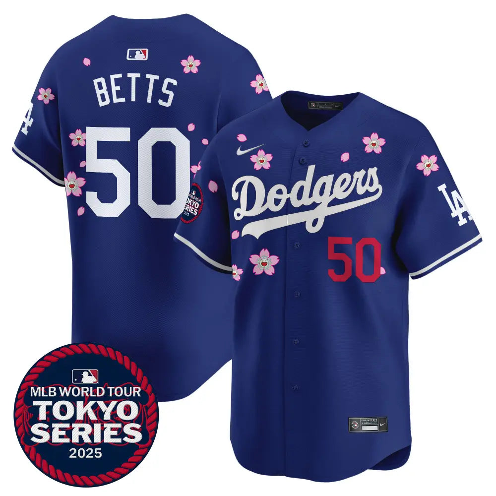 Mookie Betts Dodgers Royal Tokyo Series Cherry Blossom Jersey - Stitched Edition