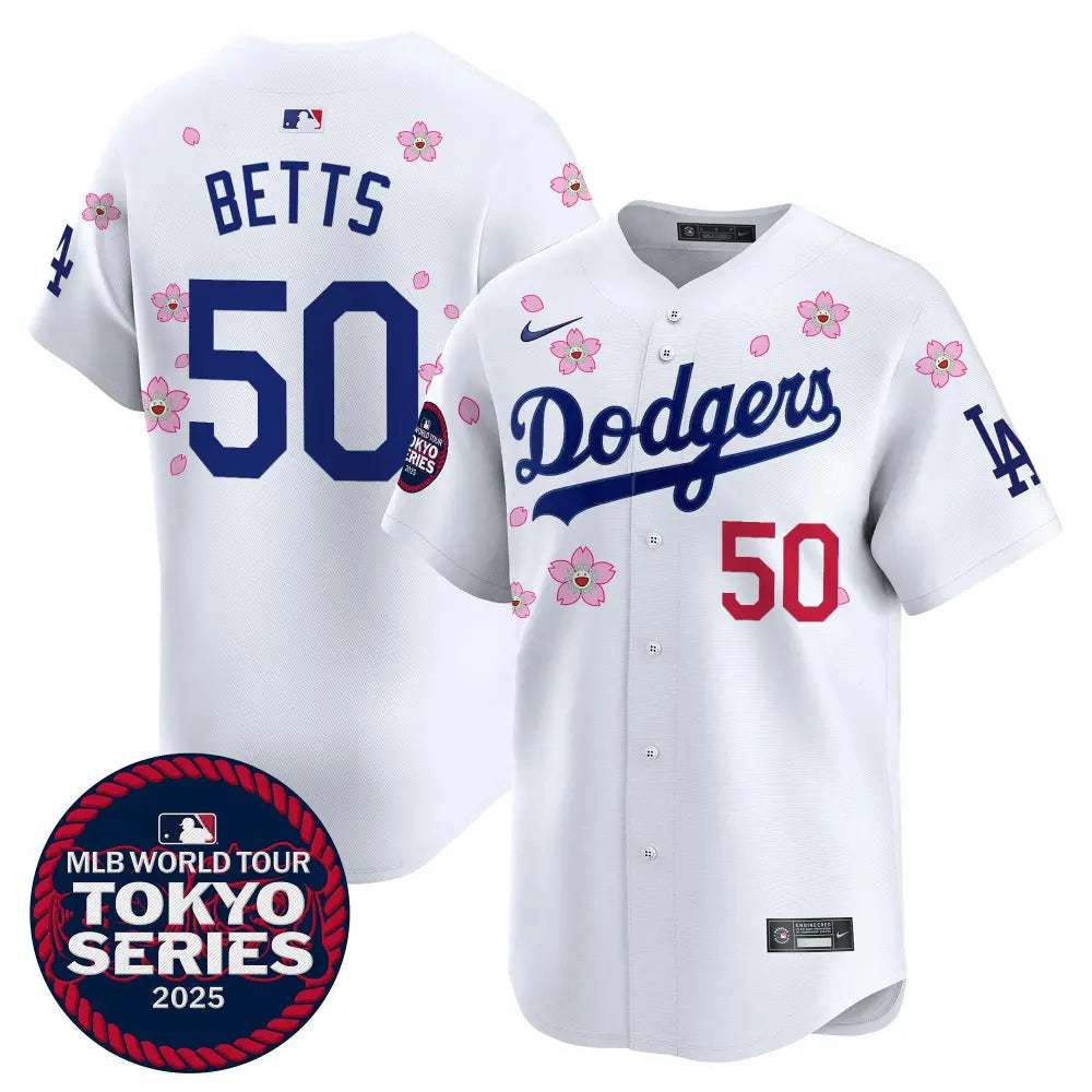 Mookie Betts Dodgers White Tokyo Series Cherry Blossom Jersey - Stitched Edition