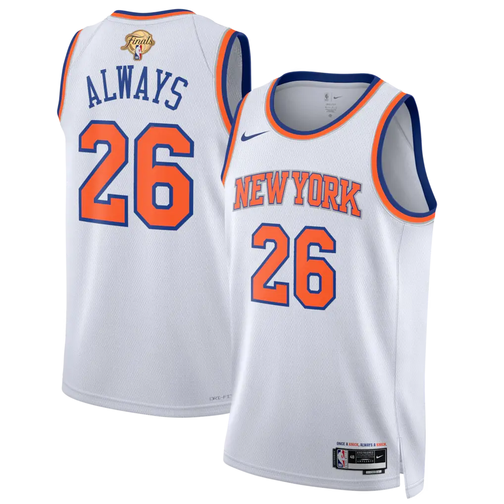 New York Knicks White 2026 Finals Champions Always 26 Sewn Down Jersey