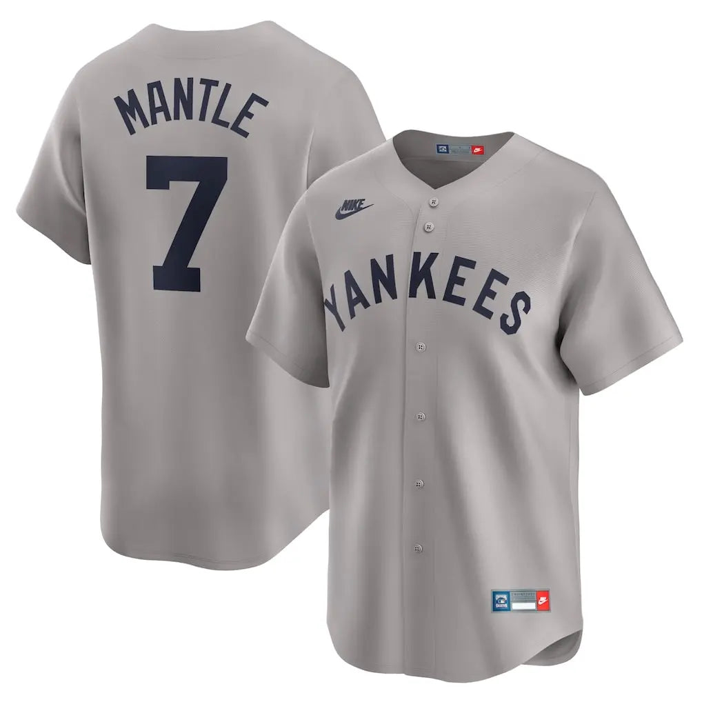 Yankees Mickey Mantle Gray Throwback Cooperstown Collection Limited Jersey Stitched