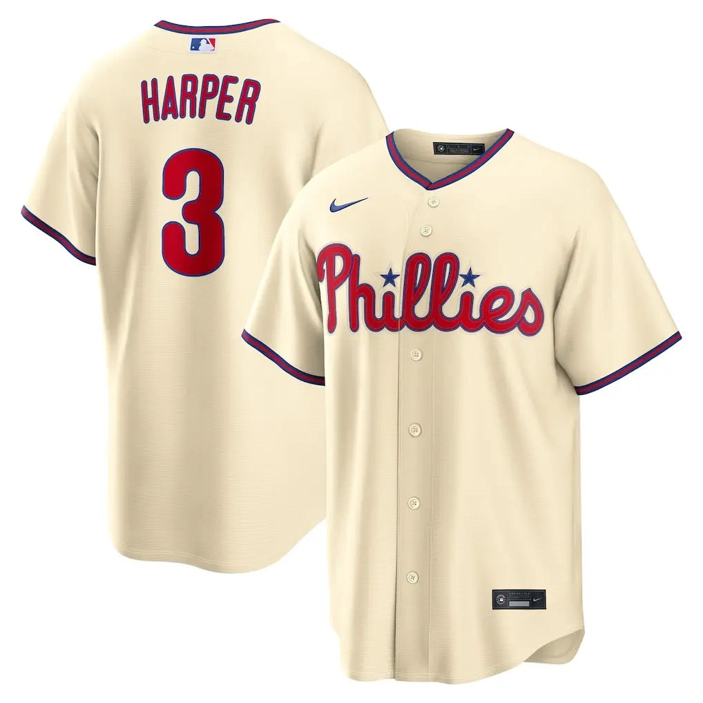 Phillies Bryce Harper Cream Alternate Jersey Stitched