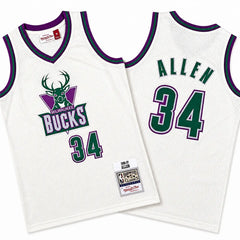 Ray Allen Milwaukee Bucks Cream Chainstitch Stitched Jersey