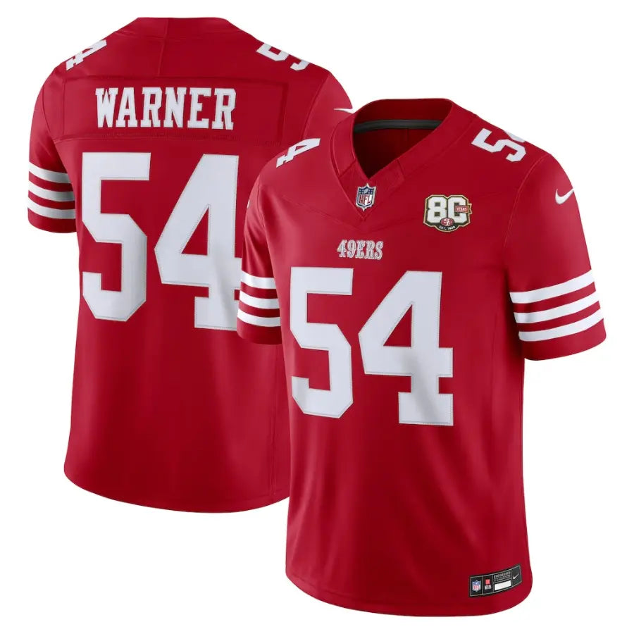 San Francisco 49ers Fred Warner Scarlet 80th Anniversary Stitched Limited Jersey