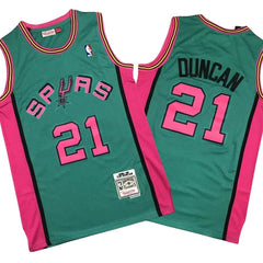 Tim Duncan 21 San Antonio Spurs 1998-99 Black Swingman Green Stitched Jersey
