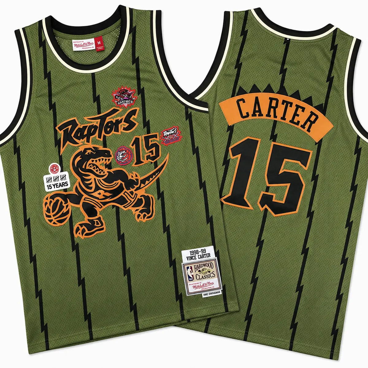 Vince Carter #15 Raptors Flight 1997-98 Jersey Stitched - Olive