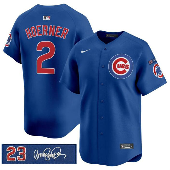 Chicago Cubs #2 Nico Hoerner Royal 'Ryne Sandberg Tribute' Limited Stitched Jersey