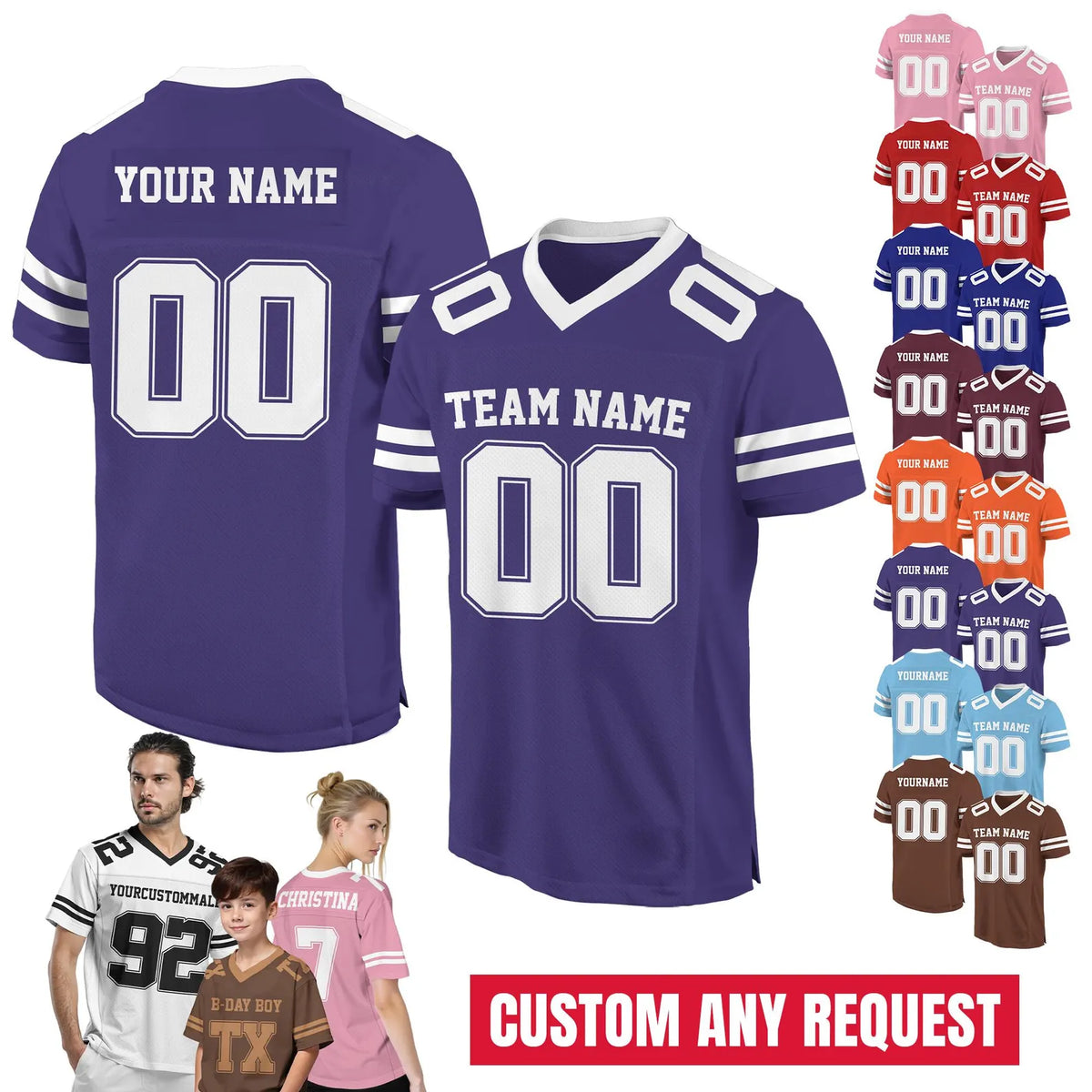 Personalized Team Name & Number Football Jersey Shirt For Adult Kid