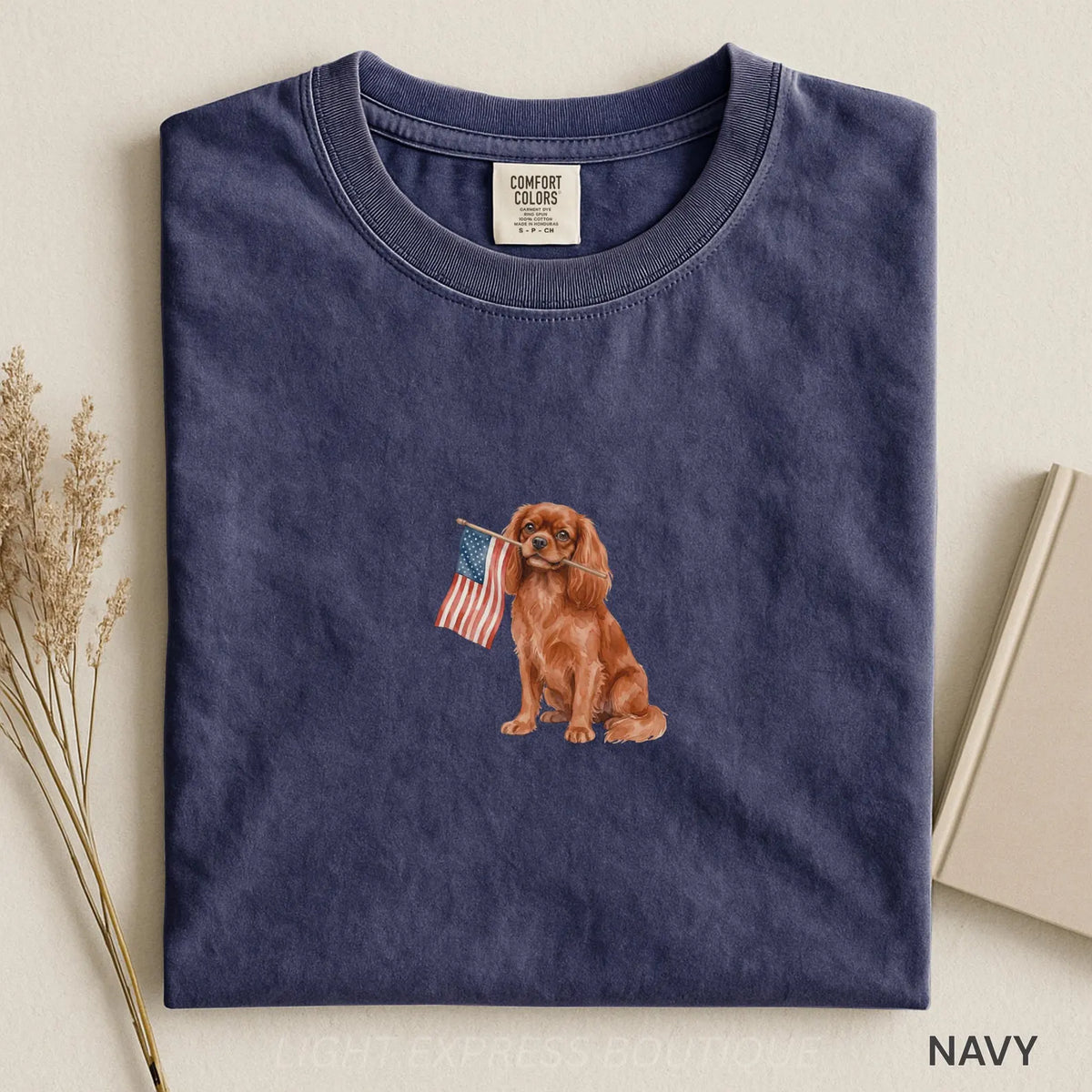 Ruby Cavalier King Charles Spaniel American Flag Shirt