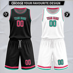 Basketball Set Jersey, Black Neon Pink-Aqua Design